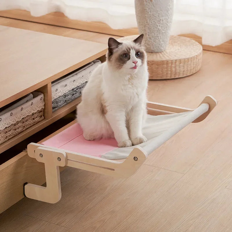 Hamaca de madera para gatos – Cama elevada y cómoda 🐱✨