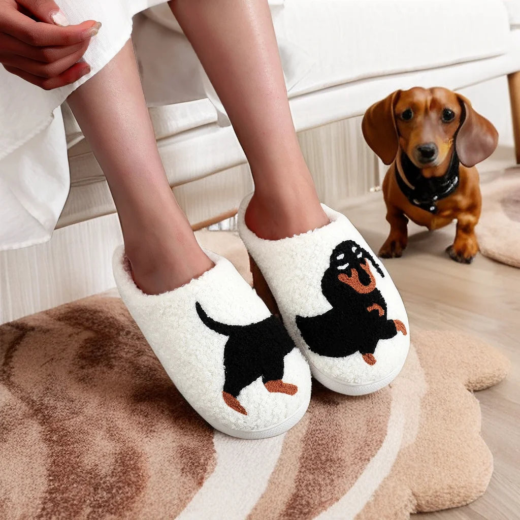 Pantuflas de Peluche con Diseño de Perro Salchicha 🐶💖